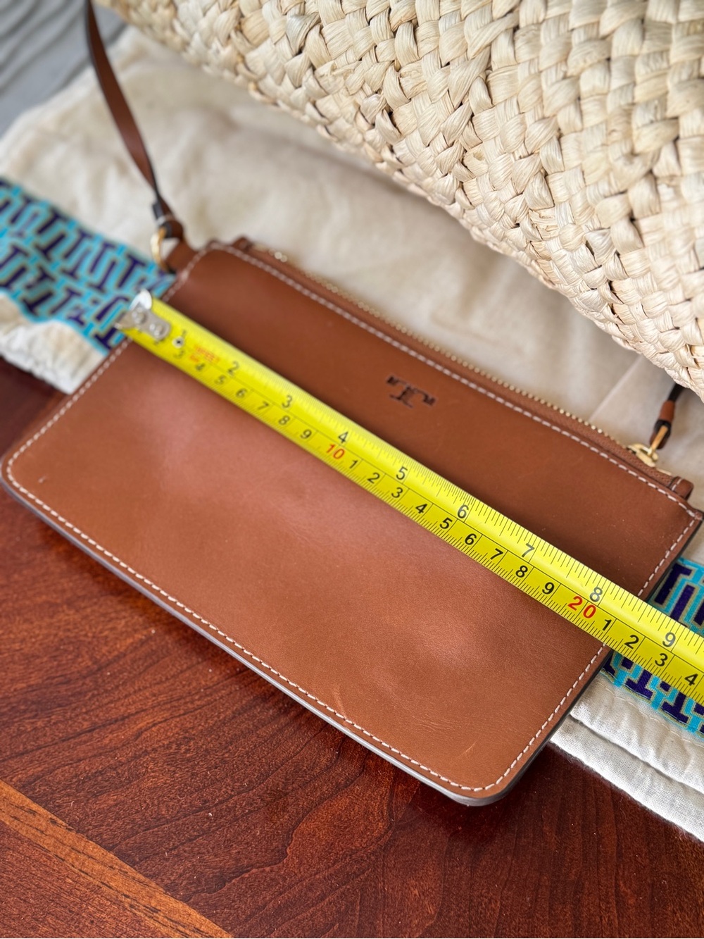 Tory Burch McGraw Straw Shopper Tote Natural Woven Raffia Leather Pouch Dustbag - Picture 6 of 16